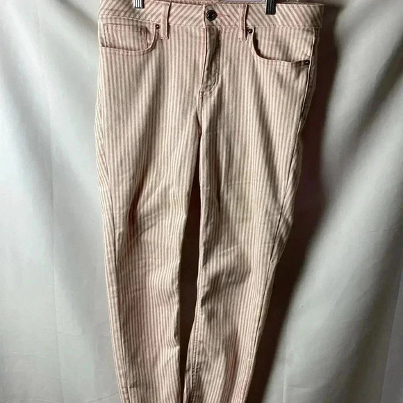 LC LAUREN CONRAD SKINNY CROP JEANS SIZE 12 SOFT RED STRIPE RAW HEM GUC CLEAN - Picture 6 of 13